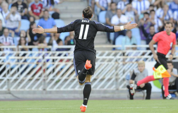 Gareth Bale celebra ante la Real su primer gol de esta temporada