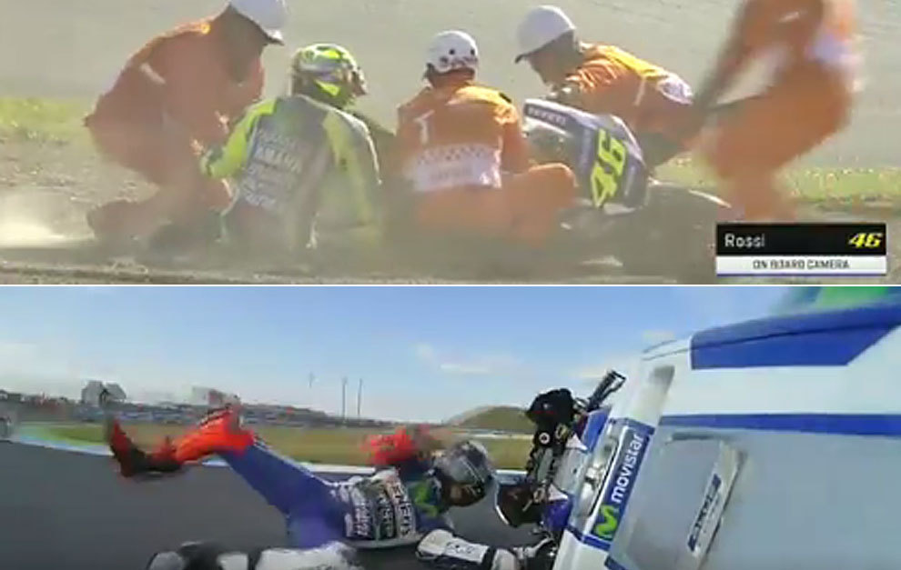 Rossi and Lorenzo crashed out