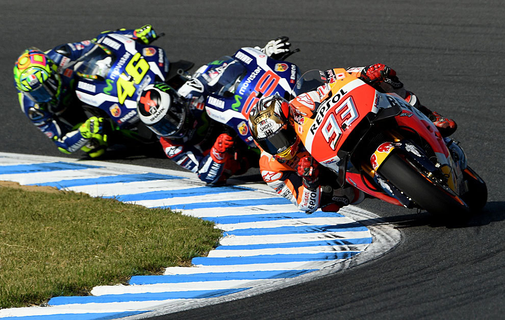Mrquez, Lorenzo y Rossi, durante el pasado Gran Premio de Japn.