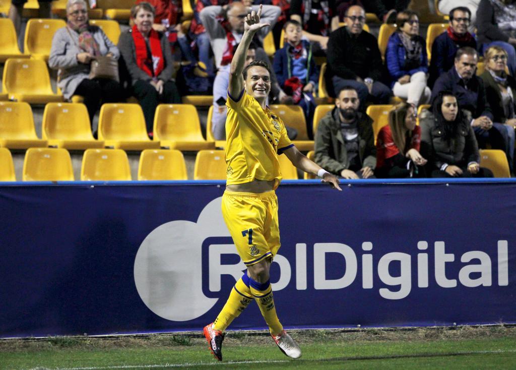 David Rodrguez celebra el pasado domingo su gol al Mirands