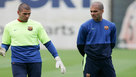 Valds y Guardiola, en un entrenamiento del Barcelona de la temporada...