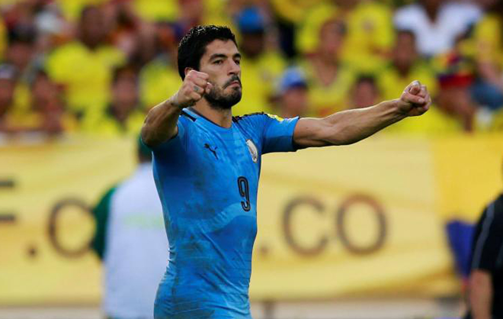 Luis Surez, celebrando un gol con Uruguay.