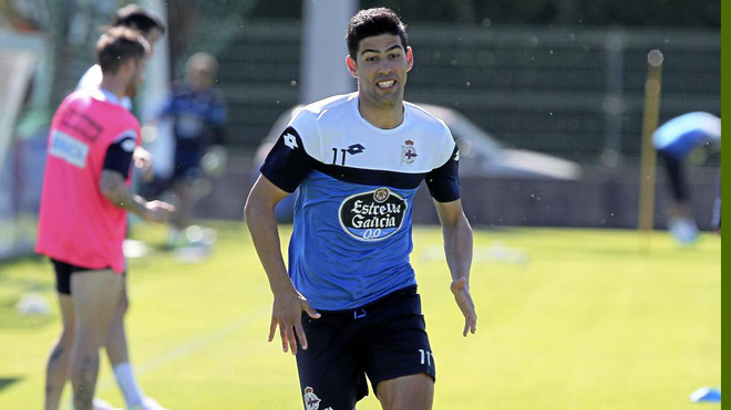 Juanfran en un entrenamiento con el Deportivo.
