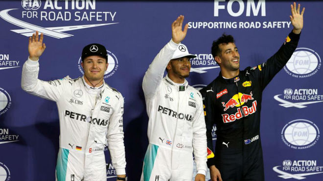 Rosberg, Hamilton y Ricciardo, tras la sesin de calificacin del GP...