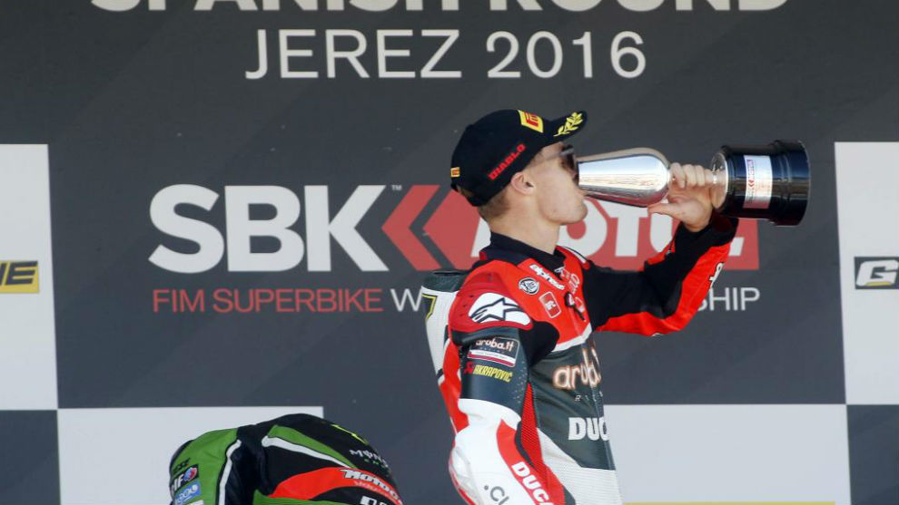 Chaz Davis, celebrando su ltima victoria en Jerez