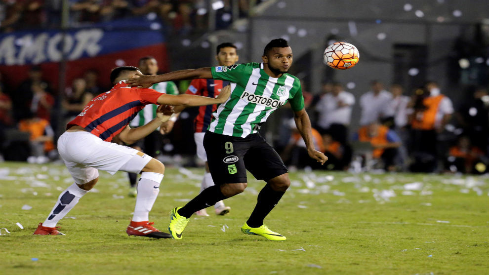 Miguel Borja durante el partido contra Cerro Porteno en la copa...