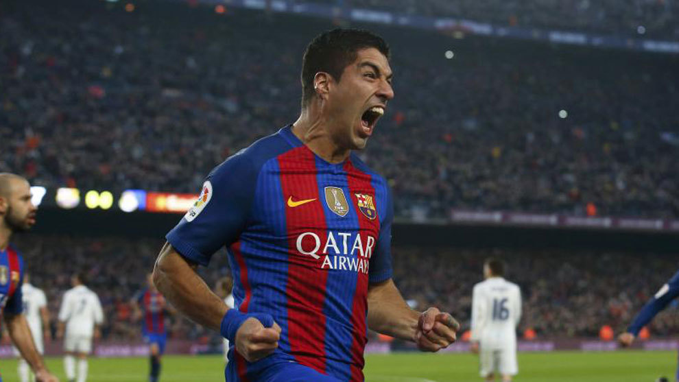 Luis Surez celebra su gol ante el Madrid.