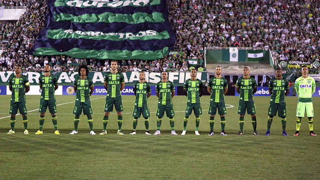 Un once del Chapecoense, durante un partido de la Copa Sudamericana.