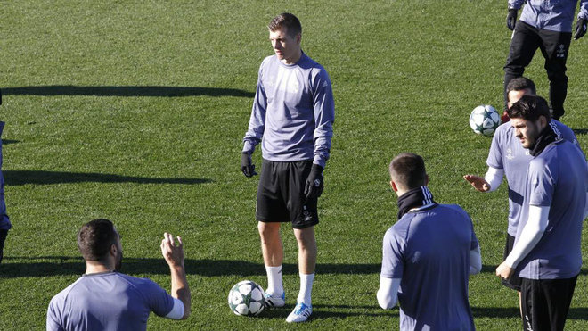 Kroos y Morata, en el entrenamiento.