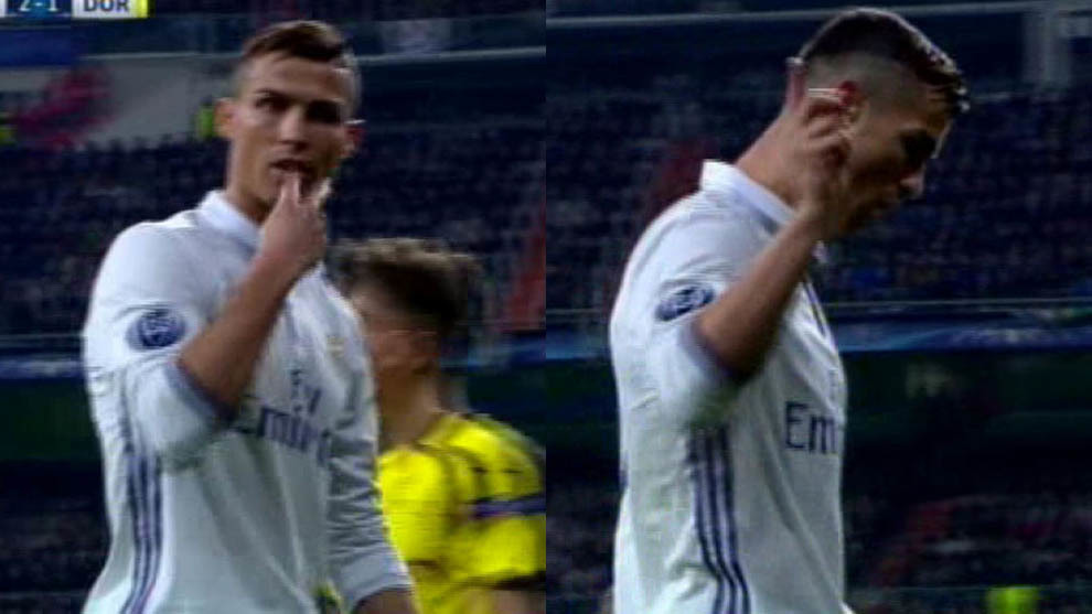 Ronaldo, recriminando los pitos al Bernabu.