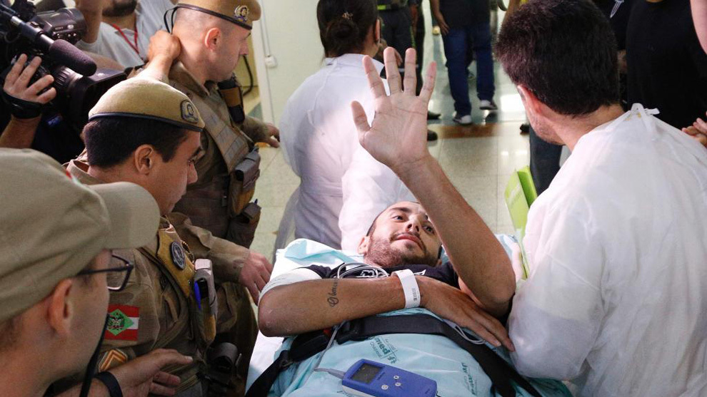 Alan Ruschel, en su llegada al hospital de Chapec.