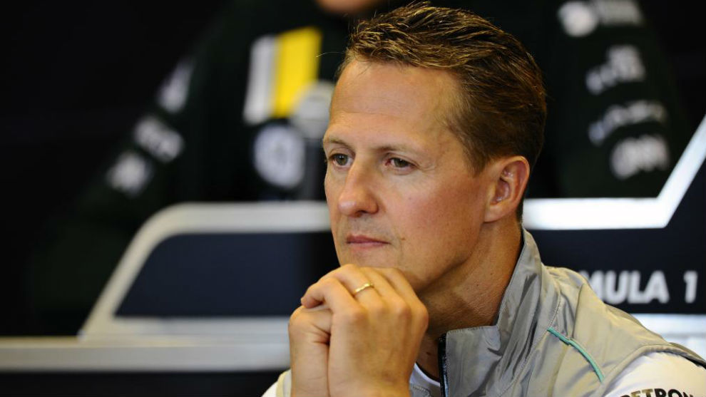Michael Schumacher durante una rueda de prensa con Mercedes