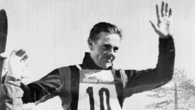 Jean Vuarnet tras ganar el oro olmpico en 1960.