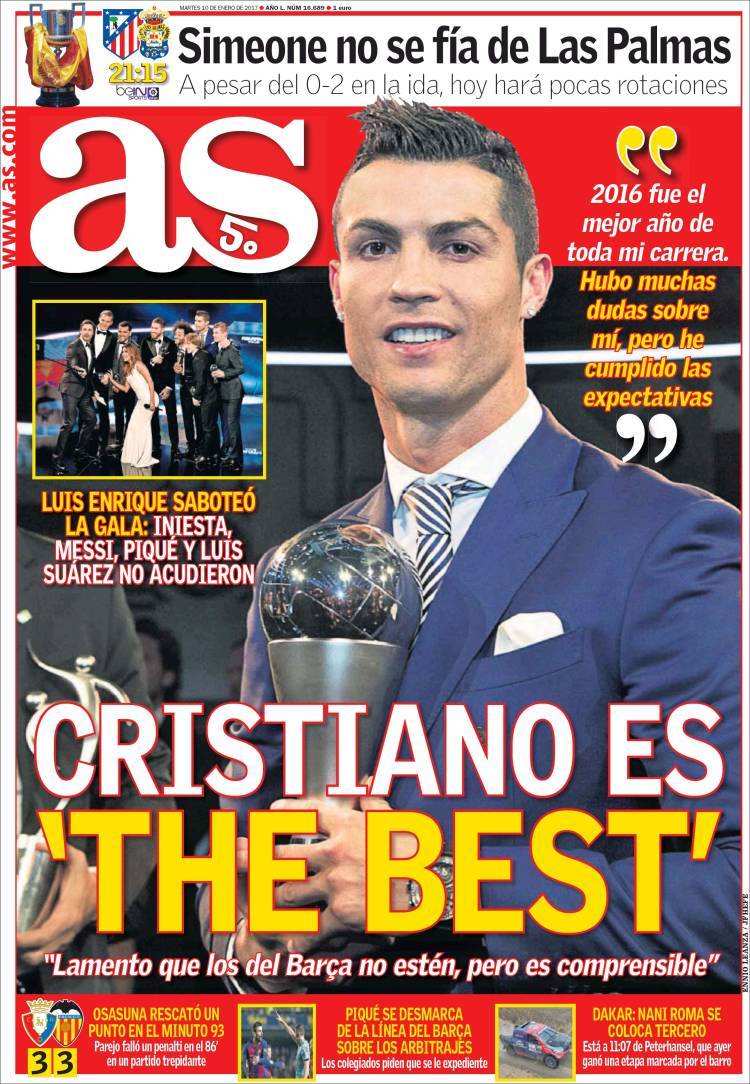 Las portadas del día: Cristiano 'The Best', los líos de Piqué. 