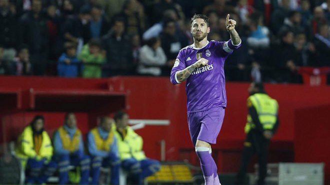 Sergio Ramos, tras marcar de penalti en el Sevilla-Real Madrid de...