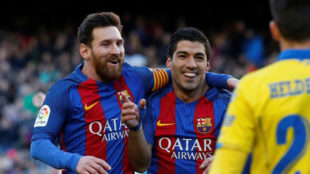 Messi y Luis Surez, en un momento del partido ante Las Palmas