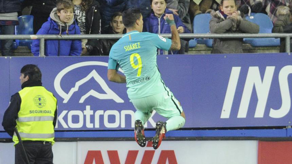 Luis Surez, celebrando su ltimo gol ante el Eibar.
