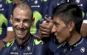 Alejandro Valverde y Nairo Quintana en la presentacin del equipo...