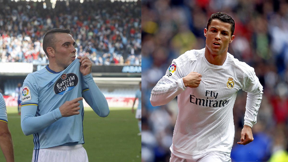 Iago Aspas y Cristiano Ronaldo celebran un gol