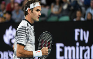 Federer celebra un punto durante el encuentro ante Wawrinka.