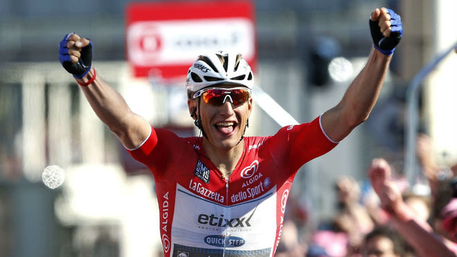 El alemn Marcel Kittel festeja una etapa en el Giro