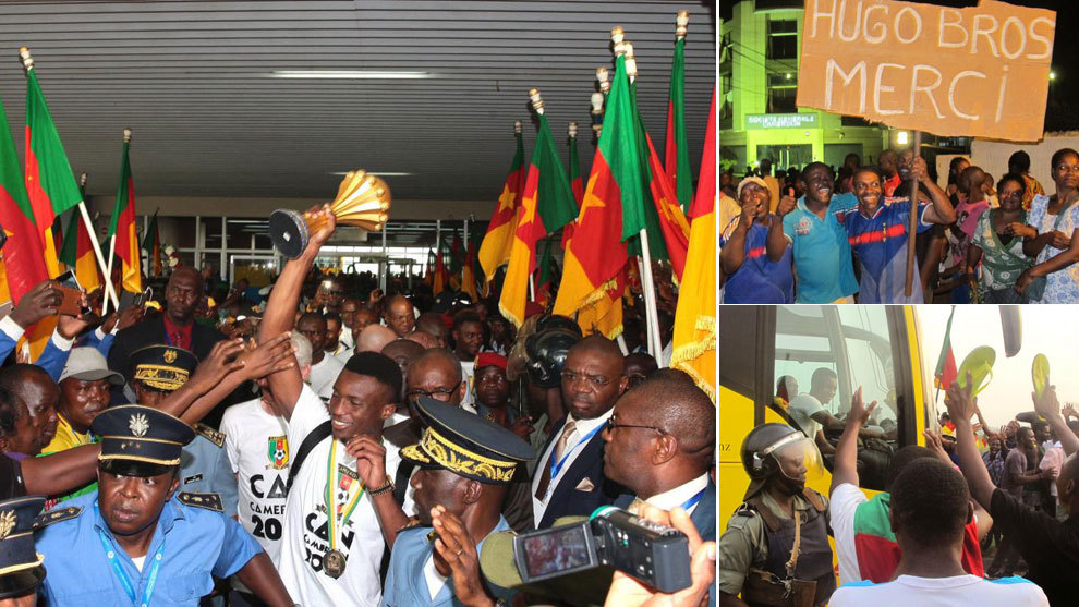 Los futbolistas de Camern fueron recibidos como hroes en Yaounde.