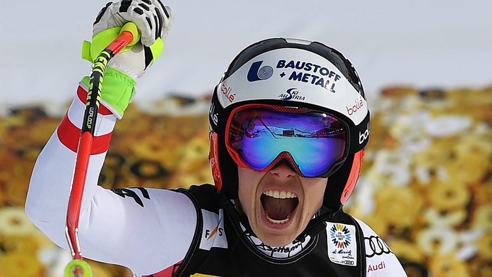 El grito de Schmidhofer al saberse campeona del mundo en Saint-Moritz.