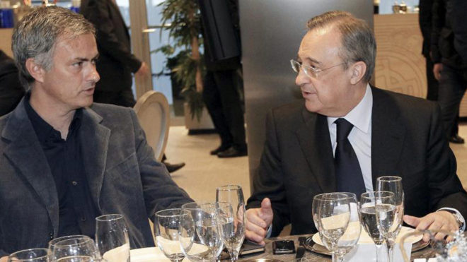 Mourinho y Florentino, durante una comida del Real Madrid