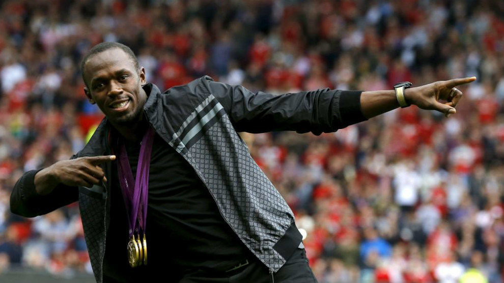 Usain Bolt durante una visita a Old Trafford