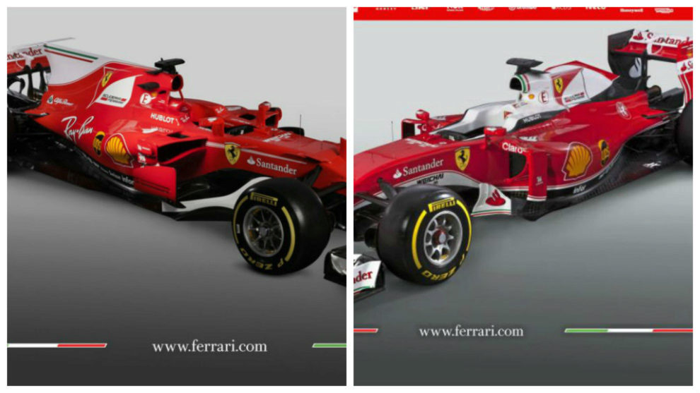 El Ferrari SF70-H (izquierda) y el SF16-H de 2016 vistos en diagonal.