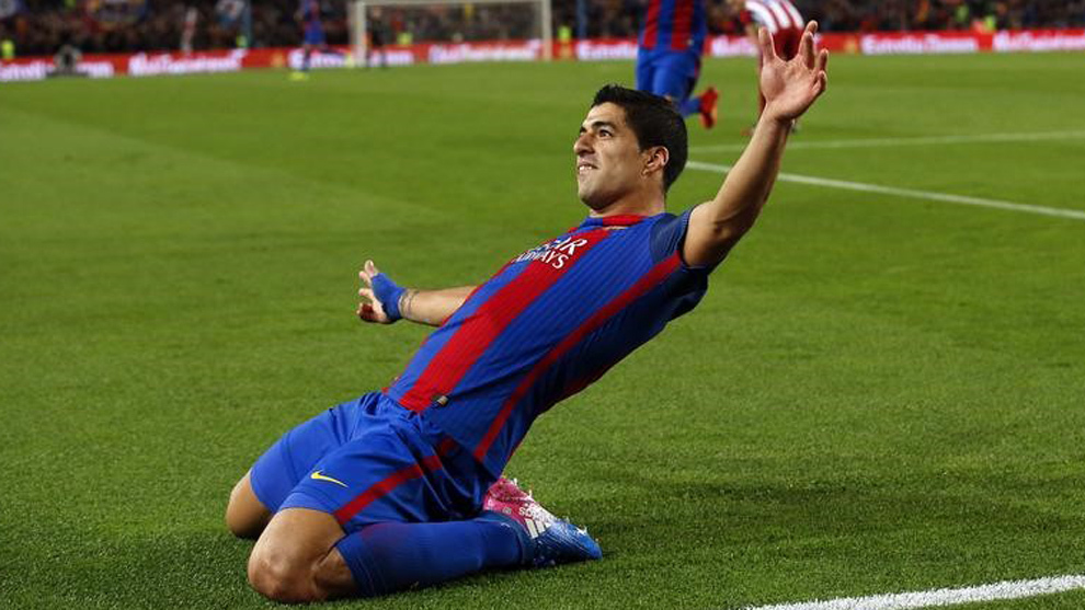 Luis Surez celebra un gol en la semifinales frente al Atltico de...