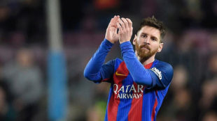Messi durante el partido contra el Sporting