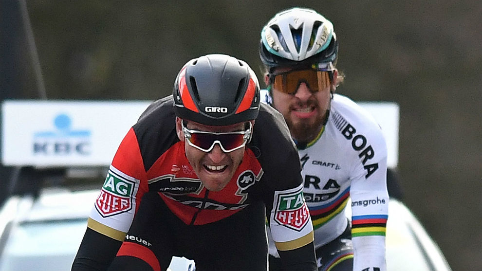 Van Avermaet y Sagan, en el final del Circuito Het Nieuwsblad 2017.