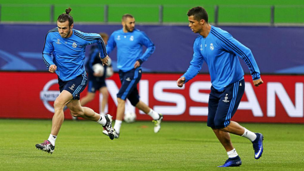 Bale, Benzema y Cristiano en un entrenamiento