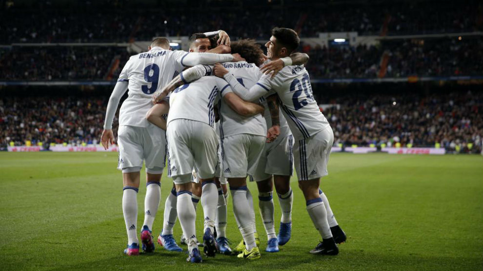 El Madrid celebra el gol de la remontada