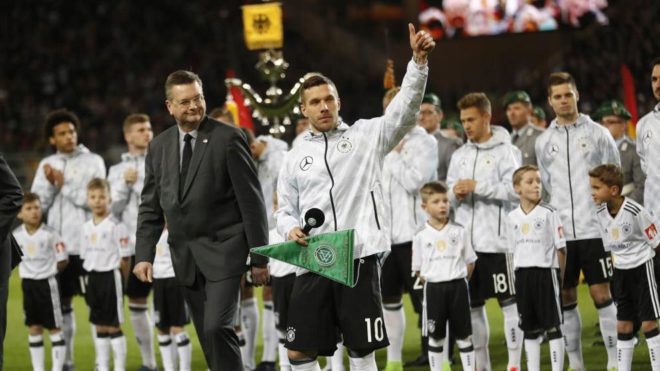 Podolski, en su despedida de la seleccin alemana