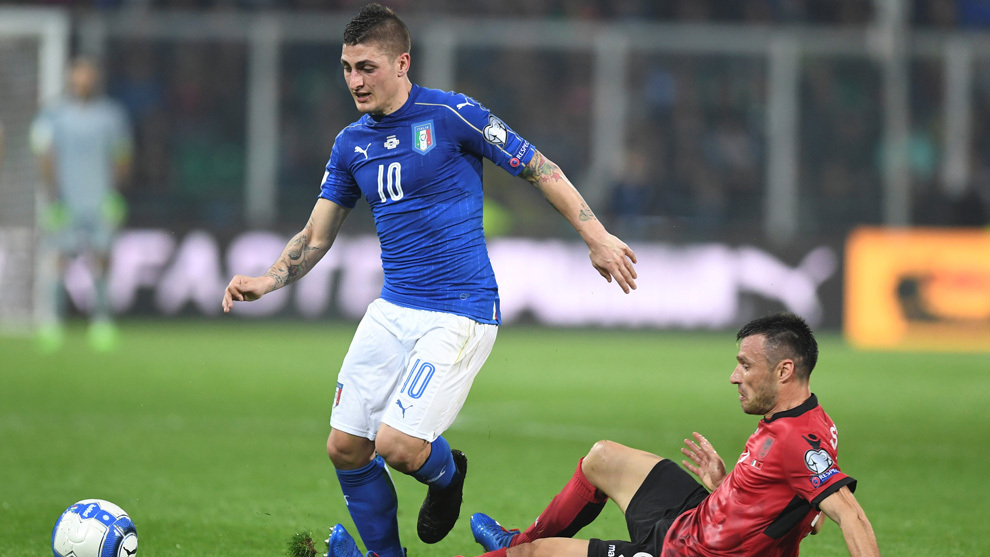 Verratti en el encuentro de selecciones entre Italia y Albania