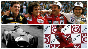 De izqda. a dcha. y de arriba a abajo: Senna, Prost, Mansell, Piquet,...