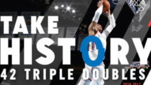 Russell Westbrook firm su triple-doble 42 de la temporada y...