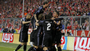 Los jugadores del Real Madrid, celebrando el segundo gol en Mnich.