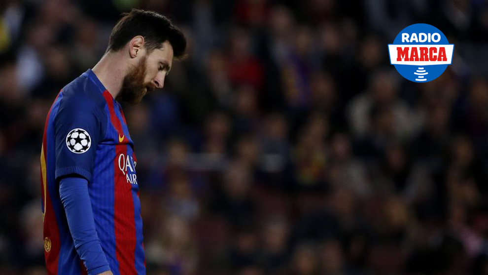Messi se lamenta tras la eliminacin del Barcelona de la Champions
