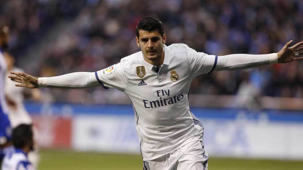 Morata celebra uno de los goles que ha marcado con el Real Madrid