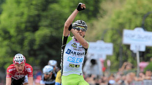 Stefano Pirazzi, tras ganar una etapa del Giro en 2014.