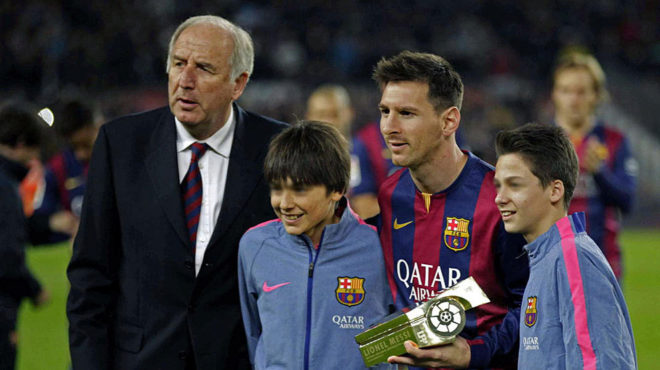 Rexach y Messi, durante un partido del Barcelona.
