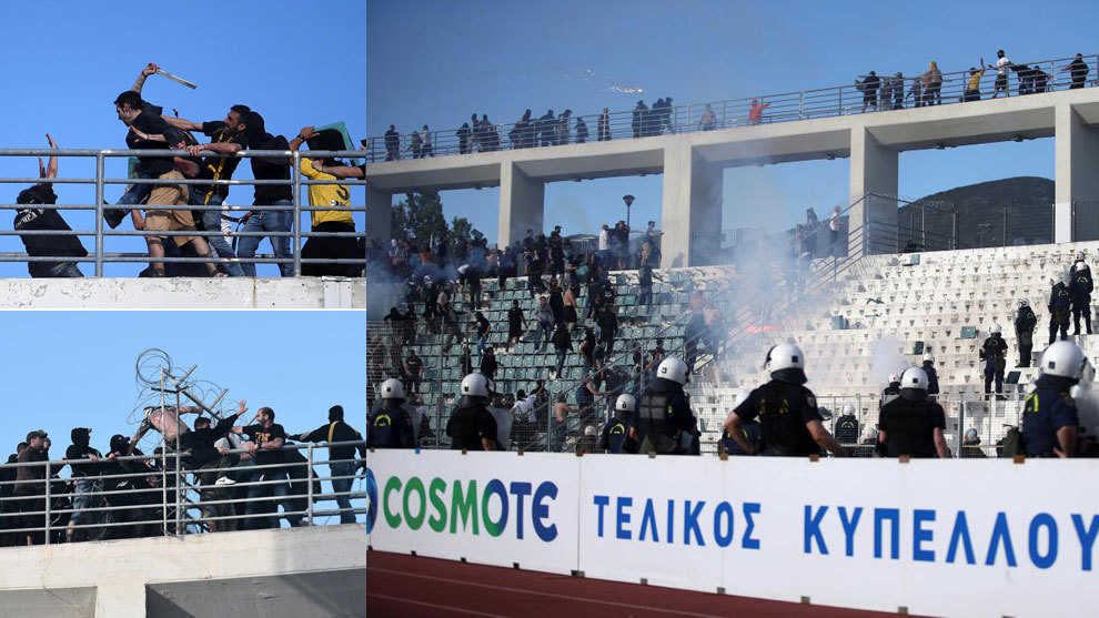 Guerra entre hinchas de AEK y PAOK que provoc cargas policiales.