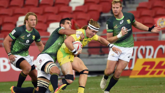 Partido de Rugby 7 entre Sudfrica y Australia en un torneo en...