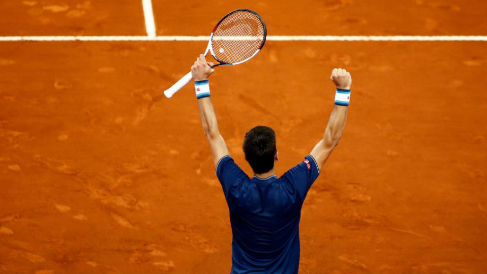 Novak Djokovic celebra una victoria en Madrid.