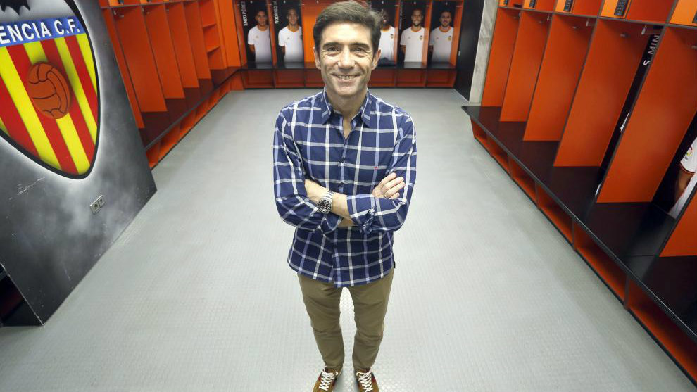 Marcelino, en el vestuario del Valencia en Mestalla.