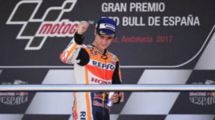 Pedrosa celebra su victoria en el pasado GP de Espaa.
