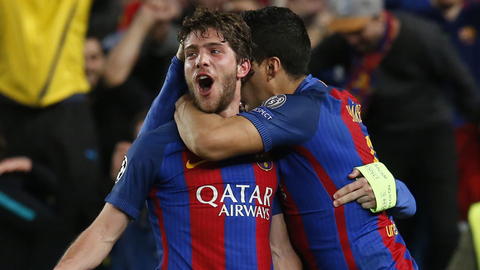 Sergi Roberto celebra un gol con el Barcelona